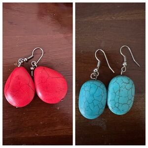 Elegant Red and Turquoise Earrings Set